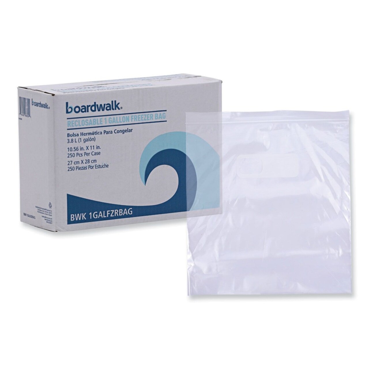 Boardwalk 1 Gallon 10.5 in. x 11 in. Reclosable Freezer Storage Bags - Clear (250/Box)